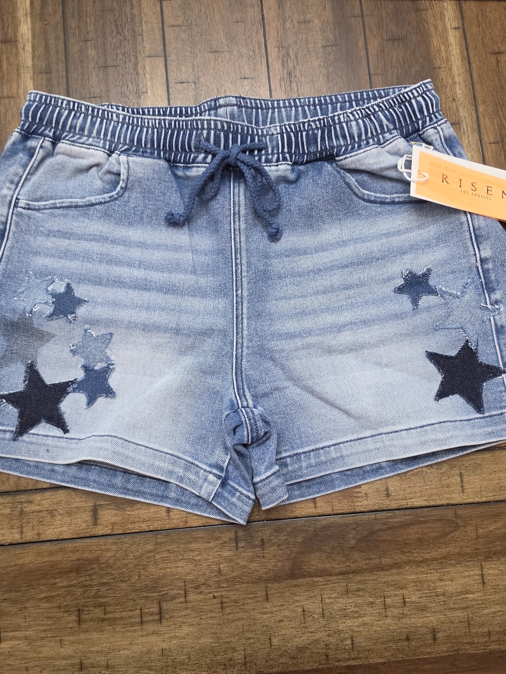 Risen Light Wash Americana Denim Star Shorts